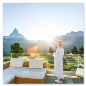 Alpine spa infinity pool with mountain panorama
