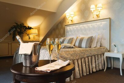 Romantic hotel spa with champagne waiting